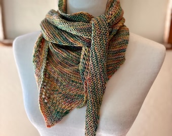 Hand Knit Asymmetrical Triangle Scarf – Malabrigo Mechita Shawlette – Lightweight Merino Wool Wrap – Colorful Knit Scarf – Gift for Her