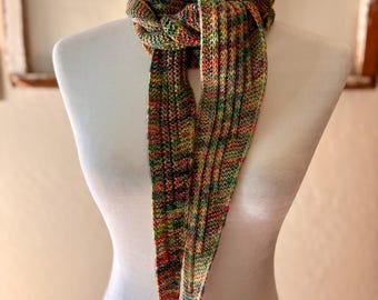 Hand Knit Dunluce Shawl – Malabrigo Mechita Scarf – Long Triangle Shawlette – Lightweight Merino Wool Wrap – Gift for Her