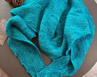 Hand Knit Blue Triangle Scarf – Madelinetosh Merino Light Shawlette – Soft Wool Knit Scarf – Lightweight Shawl Wrap – Gift for Her