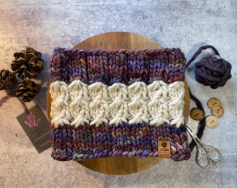 Hand Knit Merino Wool Chunky Cowl | Soft Cable Knit Neck Warmer