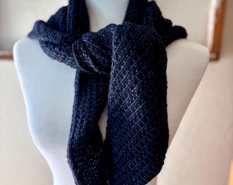 Hand Knit Cotton Merino Triangle Shawl | Deep Blue Textured Wrap (56" x 21")