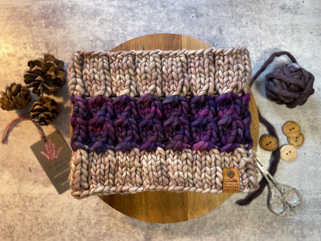Hand Knit Merino Wool Chunky Cowl | Soft Purple Neck Warmer - Etsy
