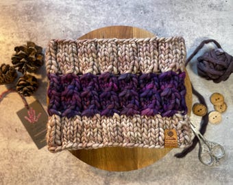 Hand Knit Merino Wool Chunky Cowl | Soft Purple Neck Warmer