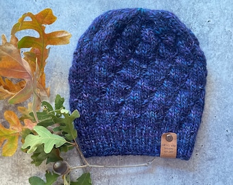 Blue Hand Knit Lightweight Merino Wool Hat - Soft and Warm Beanie for All Seasons