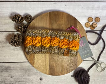 Hand Knit Merino Wool Headband | Cozy Ear Warmer, Fleurish Pattern