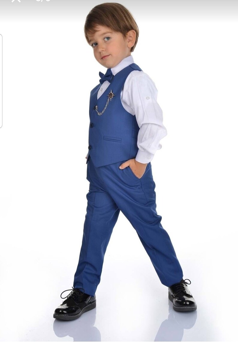 Four Pieces Set With Collared Dress Shirt Bow Tie Vest and Etsy