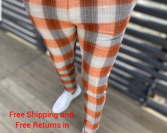 Plaid Men Fancy Pants, Shipping from TEXAS. Gentlemen pants, Tartan pants, Sport , Man Casual pants , Ritchie.