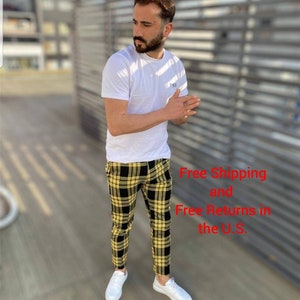 Grey and yellow plaid pants cheap
