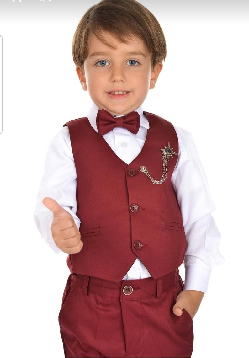 Four Pieces Set With Collared Dress Shirt Bow Tie Vest and Etsy