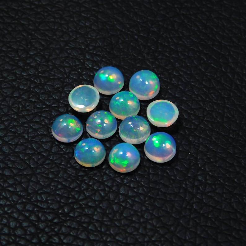 AAA Quality Fire Ethiopian Opal Loose Gemstone 10 Pcs 6mm Round Ethiopian Opal Cabochon Calibrated Size Welo Opal Jewellery Gemstone