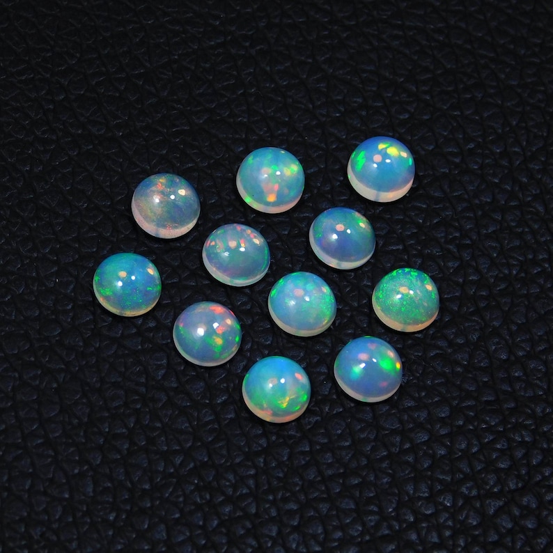 AAA Quality Fire Ethiopian Opal Loose Gemstone 10 Pcs 6mm Round Ethiopian Opal Cabochon Calibrated Size Welo Opal Jewellery Gemstone