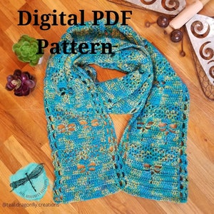 Dragonfly Parade Scarf / PDF Crochet Pattern / Crochet Scarf Pattern/ Digital Item ONLY