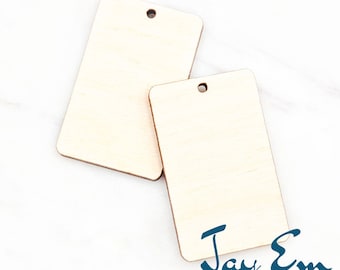 10 Pieces - DIY Unfinished Laser Cut Natural Wood Earrings Blanks - Wood Jewelry- Wood Shapes - Rounded Rectangle Wood Blank