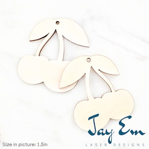 10 Pieces - DIY Unfinished Laser Cut Natural Wood Earrings Blanks - Wood Jewelry- Wood Shapes - Cherries Wood Blank