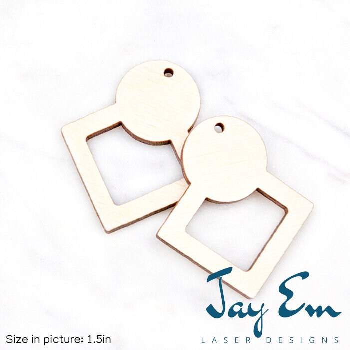 10 Pieces - DIY Unfinished Laser Cut Natural Wood Earrings Blanks - Wood Jewelry- Wood Shapes - Circle Hollow Diamond Wood Blank