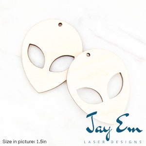 10 Pieces - DIY Unfinished Laser Cut Natural Wood Earrings Blanks - Wood Jewelry - Wood Shapes - Alien Head Wood Blank