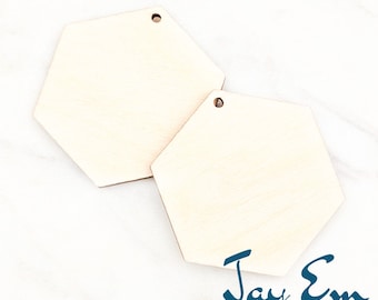 10 Pieces - DIY Unfinished Laser Cut Natural Wood Earrings Blanks - Wood Jewelry Accessories - Wood Shapes - Hexagon Wood Blank