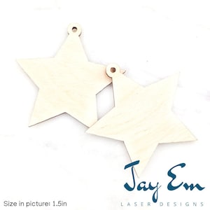 10 Pieces - DIY Unfinished Laser Cut Natural Wood Earrings Blanks - Wood Jewelry Accessories - Wood Shapes - Star Wood Blank