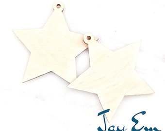 10 Pieces - DIY Unfinished Laser Cut Natural Wood Earrings Blanks - Wood Jewelry Accessories - Wood Shapes - Star Wood Blank