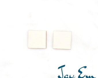 20 Pieces - DIY Unfinished Laser Cut Natural Wood Earrings Blanks - Wood Jewelry Accessories- Wood Shapes- Square Studs (No Hole) Wood Blank