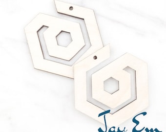 10 Pieces - DIY Unfinished Laser Cut Natural Wood Earrings Blanks - Wood Jewelry- Wood Shapes - Spiral Hexagon Wood Blank