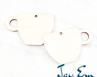 10 Pieces - DIY Unfinished Laser Cut Natural Wood Earrings Blanks - Wood Jewelry- Wood Shapes - Coffee Tea Cup Wood Blank