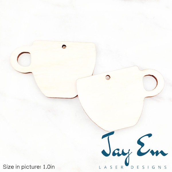10 Pieces - DIY Unfinished Laser Cut Natural Wood Earrings Blanks - Wood Jewelry- Wood Shapes - Coffee Tea Cup Wood Blank