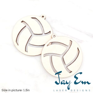 10 Pieces - DIY Unfinished Laser Cut Natural Wood Earrings Blanks - Wood Jewelry Accessories - Wood Shapes - Volleyball Wood Blank