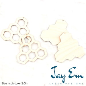 10 Pieces - DIY Unfinished Laser Cut Natural Wood Earrings Blanks - Wood Jewelry- Wood Shapes - Honeycomb Pyramid Wood Blank