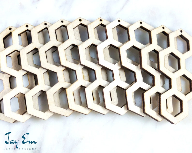 Long Hollow Hexagon Shape Wood Jewelry- Wood Shapes 10 Pieces DIY Unfinished Laser Cut Natural Wood Earrings Blanks 2 12 inch