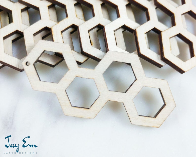 Long Hollow Hexagon Shape Wood Jewelry- Wood Shapes 10 Pieces DIY Unfinished Laser Cut Natural Wood Earrings Blanks 2 12 inch