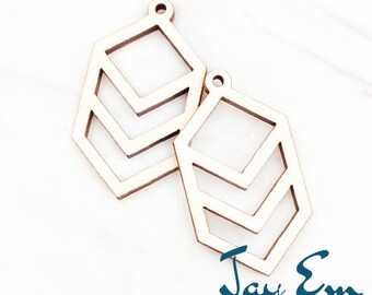 10 Pieces - DIY Unfinished Laser Cut Natural Wood Earrings Blanks - Wood Jewelry - Wood Shapes - Cascading Hexagon Wood Blank