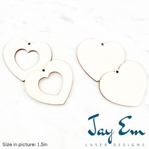 10 Pieces - DIY Unfinished Laser Cut Natural Wood Earrings Blanks - Wood Jewelry Accessories - Wood Shapes - Heart #1 Wood Blank