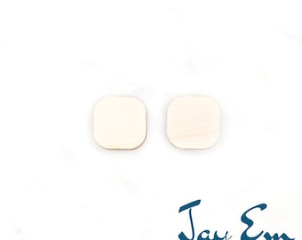 20 Pieces - DIY Unfinished Laser Cut Natural Wood Earrings Blanks - Wood Jewelry Accessories - Wood Shapes - Rounded Square Studs (No Hole)