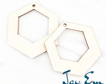 10 Pieces - DIY Unfinished Laser Cut Natural Wood Earrings Blanks - Wood Jewelry Accessories - Wood Shapes - Hollow Hexagon Wood Blank
