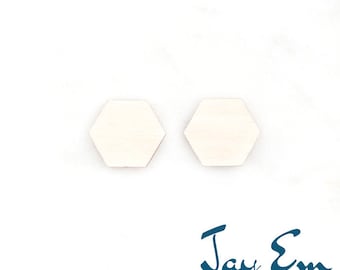 20 Pieces - DIY Unfinished Laser Cut Natural Wood Earrings Blanks - Wood Jewelry Accessories - Wood Shapes - Hexagon Studs (No Hole)