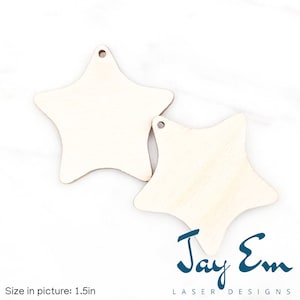 10 Pieces - DIY Unfinished Laser Cut Natural Wood Earrings Blanks - Wood Jewelry Accessories - Wood Shapes - Rounded Star Wood Blank