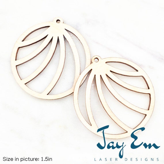 10 Pieces - DIY Unfinished Laser Cut Natural Wood Earrings Blanks - Wood Jewelry Accessories - Wood Shapes - Striped Circle Wood Blank