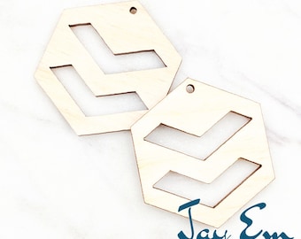 10 Pieces - DIY Unfinished Laser Cut Natural Wood Earrings Blanks - Wood Jewelry Accessories - Wood Shapes - Chevron Hexagon Wood Blank