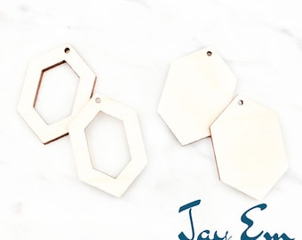 10 Pieces - DIY Unfinished Laser Cut Natural Wood Earrings Blanks - Wood Jewelry Accessories - Wood Shapes - Long Hexagon