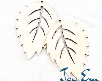 10 Pieces - DIY Unfinished Laser Cut Natural Wood Earrings Blanks - Wood Jewelry Accessories - Wood Shapes - Birch Leaf Wood Blank