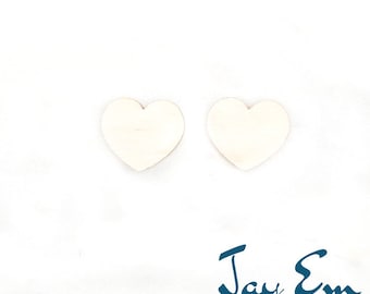 20 Pieces - DIY Unfinished Laser Cut Natural Wood Earrings Blanks - Wood Jewelry - Wood Shapes - Heart Studs (No Hole) Wood Blank