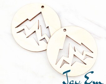 10 Pieces - DIY Unfinished Laser Cut Natural Wood Earrings Blanks - Wood Jewelry- Wood Shapes - Mountain Range Wood Blank