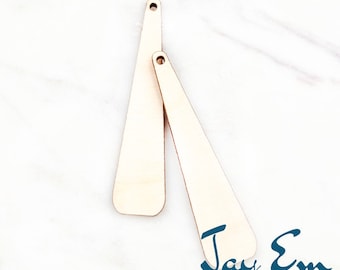 10 Pieces - DIY Unfinished Laser Cut Natural Wood Earrings Blanks - Wood Jewelry Accessories - Wood Shapes - Long Flat Teardrop Wood Blank