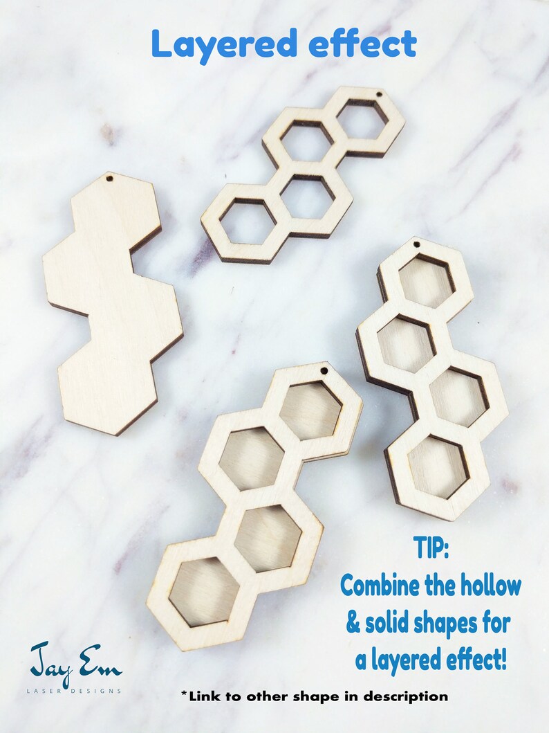 Long Hollow Hexagon Shape Wood Jewelry- Wood Shapes 10 Pieces DIY Unfinished Laser Cut Natural Wood Earrings Blanks 2 12 inch
