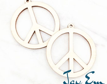 10 Pieces - DIY Unfinished Laser Cut Natural Wood Earrings Blanks - Wood Jewelry- Wood Shapes - Peace Sign Wood Blank