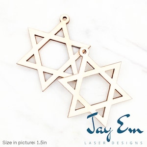 10 Pieces - DIY Unfinished Laser Cut Natural Wood Earrings Blanks - Wood Jewelry Accessories - Wood Shapes - Star of David Wood Blank