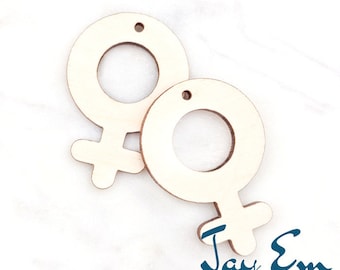 10 Pieces - DIY Unfinished Laser Cut Natural Wood Earrings Blanks - Wood Jewelry Accessories - Wood Shapes - Female Symbol Wood Blank