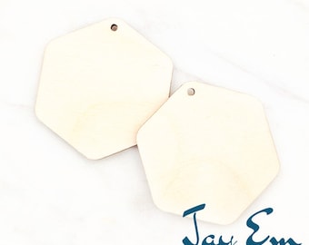 10 Pieces - DIY Unfinished Laser Cut Natural Wood Earrings Blanks - Wood Jewelry Accessories - Wood Shapes - Rounded Hexagon Wood Blank