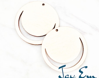 10 Pieces - DIY Unfinished Laser Cut Natural Wood Earrings Blanks - Wood Jewelry- Wood Shapes - Hollow Slit Circle Wood Blank